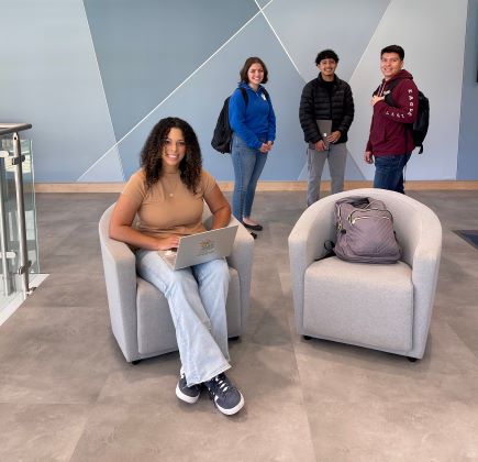 Students in the Woods Building Lounge