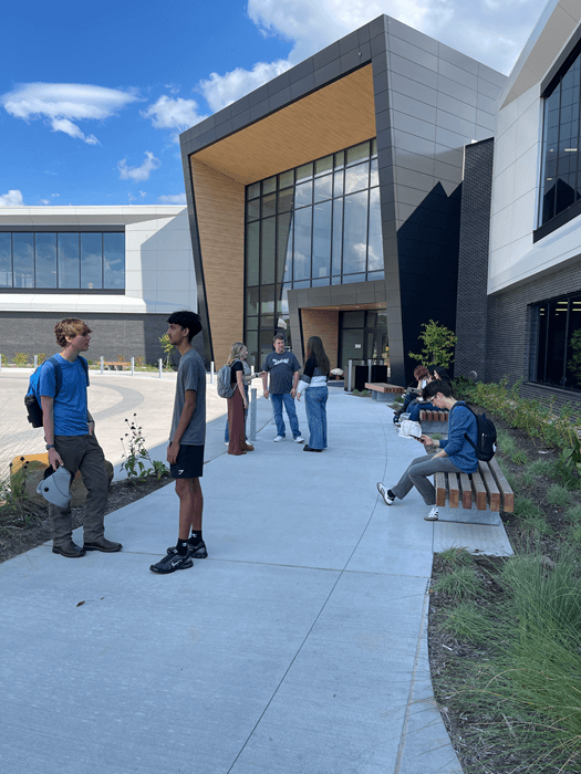 Students outside Advanced manufacturing facility in Four Oaks
