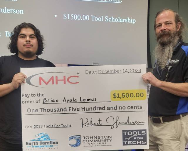 Johnston community college student receives check for $1,500