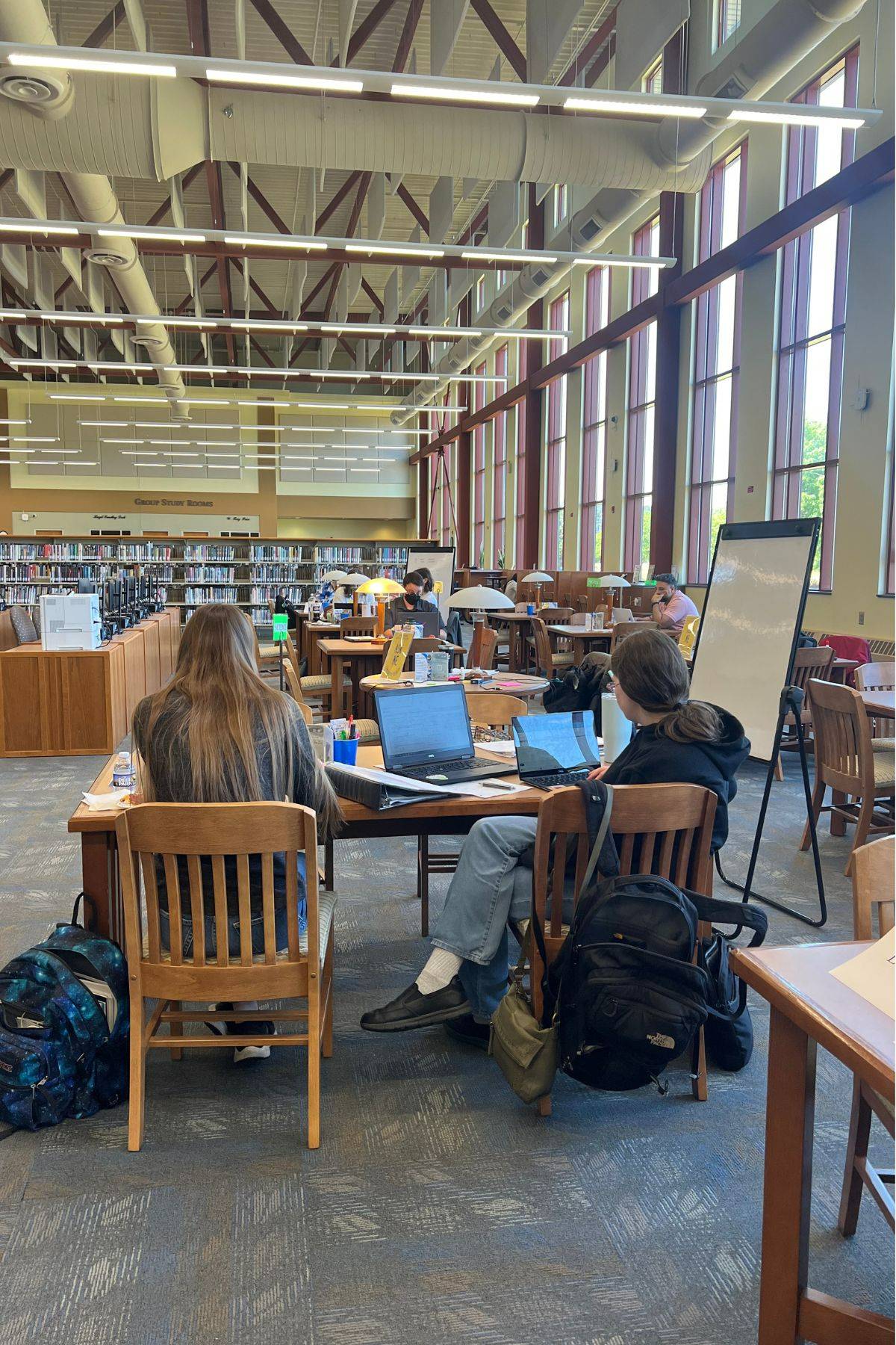 Students studying at table in library