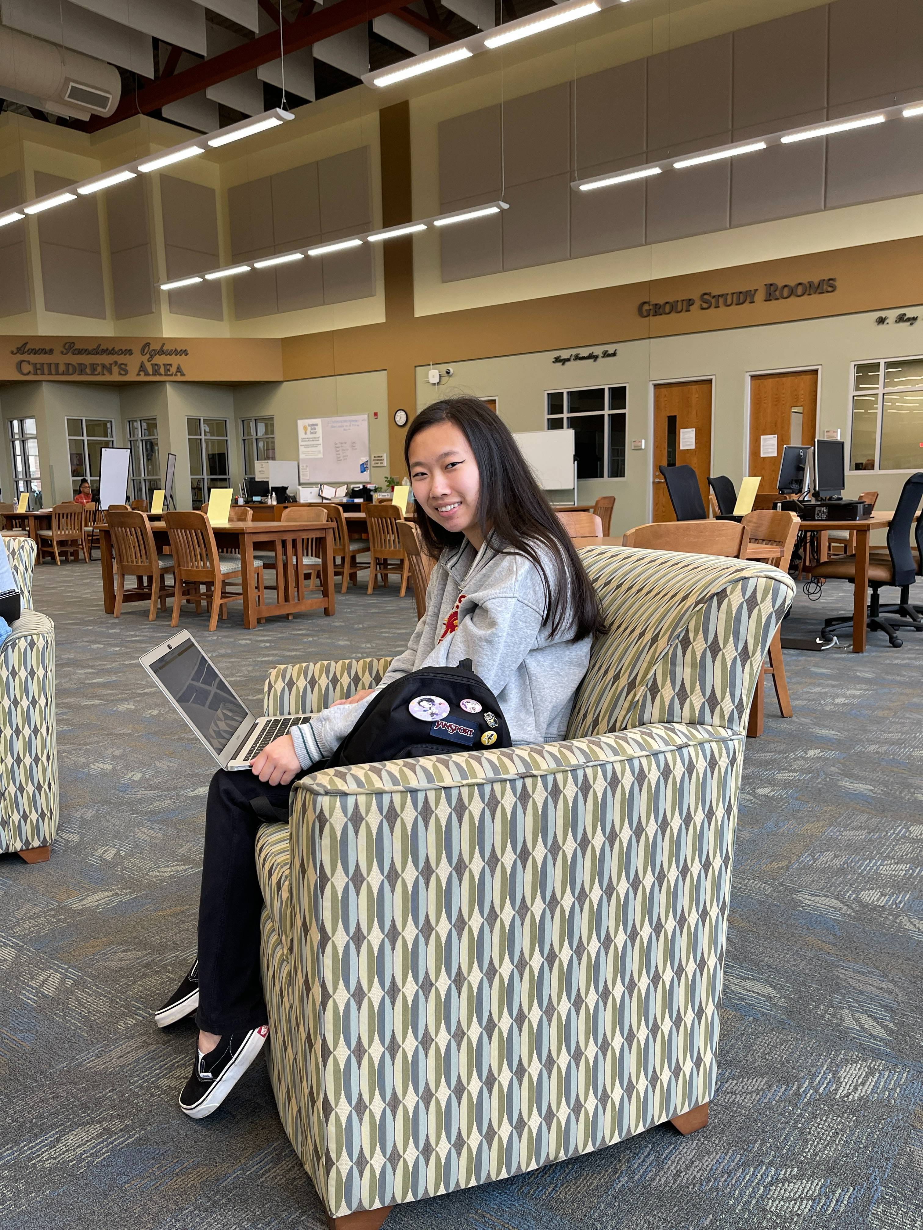 Student at computer in library